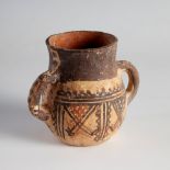 Berber vessel from the Rif. North Africa, XIX century. Jug with handles.Hand-painted ceramic.
