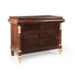 Elizabethan period commode. Mid 19th century.Mahogany wood and gilt carved ornaments.In need of