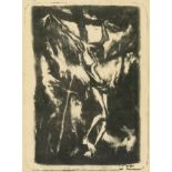 German school; mid-20th century."Christ crucified",. 1958.Etching on paper.Hand signed and dated