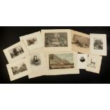 French school, 19th-20th century."Seven landscapes", "Fawn", "Two portraits". Ten engravings on