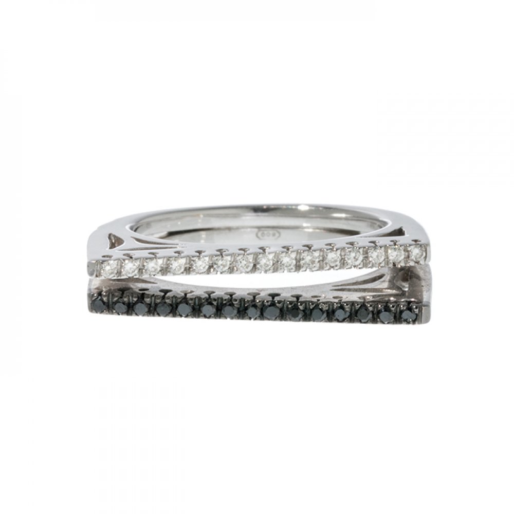 Ring in 19.2ct white gold and diamonds. Model with raised geometric frontispiece, with white and - Image 3 of 3