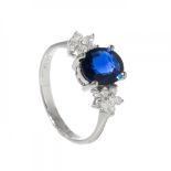 Ring in 18kt white gold. Model with natural untreated oval-cut sapphire weighing ca. 1.61 carats.