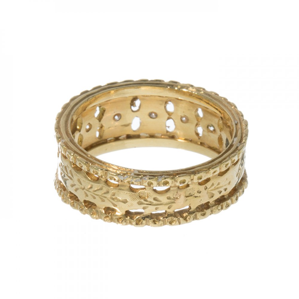 Ring in 19.2kt yellow gold. Model with wide band frontispiece in medieval style, with brilliant- - Image 3 of 3