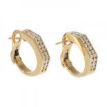 Pair of earrings in 19.2 ct. yellow gold and diamonds. Geometric Creole model with diamond-studded