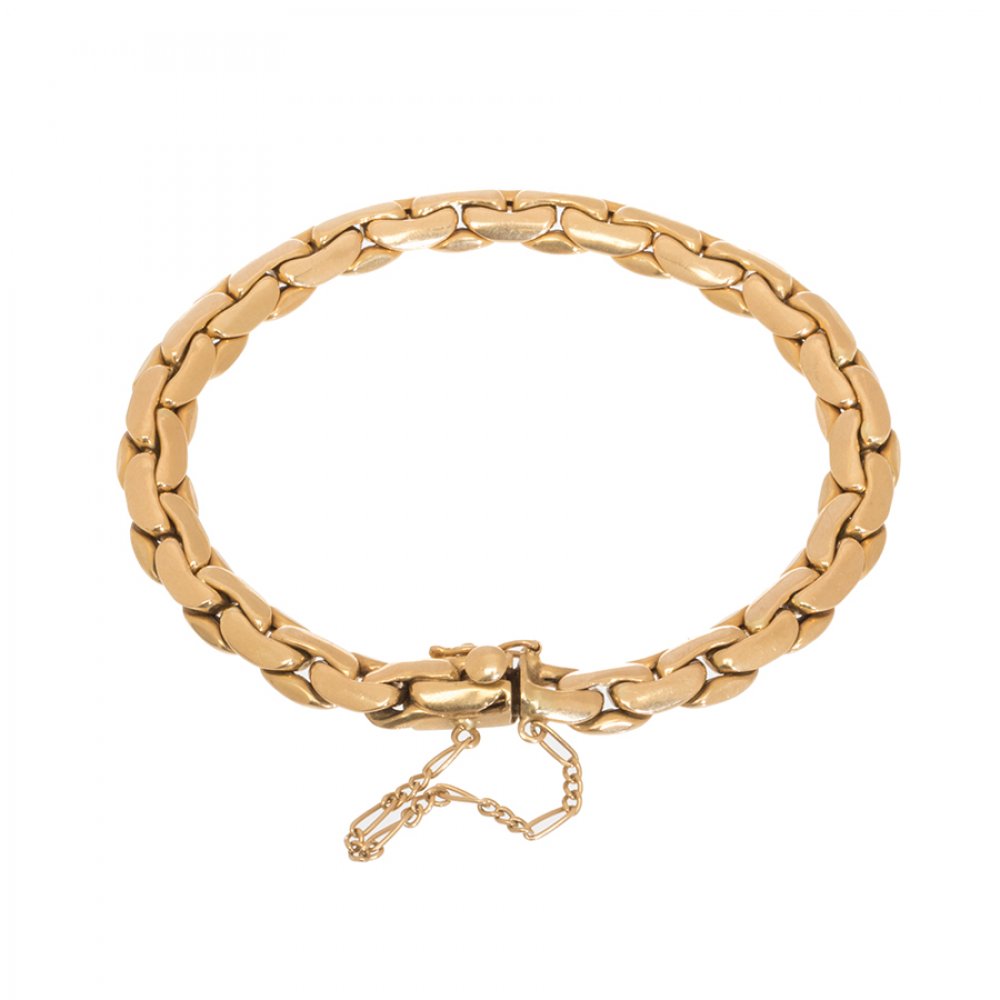 Bracelet in 18kt yellow gold. Model with articulated links in double interlaced arc. Tab clasp - Image 2 of 2