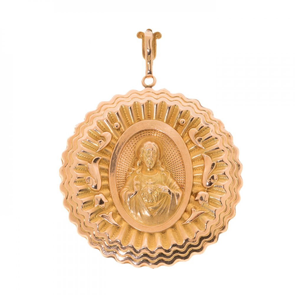 Delicately chiselled 12kt yellow gold medallion with an image of the Sacred Heart on the obverse and - Image 2 of 3