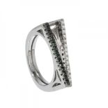 Ring in 19.2ct white gold and diamonds. Model with raised geometric frontispiece, with white and