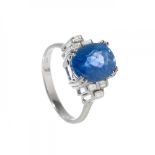 Ring in 18kt white gold. Model with a natural oval-cut sapphire, untreated. Burmese origin, weighing