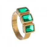 Rings in 19.2 kts. yellow gold. Triple ring with three carved diopsides.Measurements: 17 mm (inner