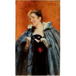 ROMAN RIBERA CIRERA (Barcelona, 1848 - 1935)."Female portrait.Oil on canvas.Signed in the upper