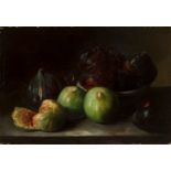JOSE MURILLO BRACHO (Seville, 1827 - Malaga, 1882)."Still life with figs".Oil on panel.Signed in the