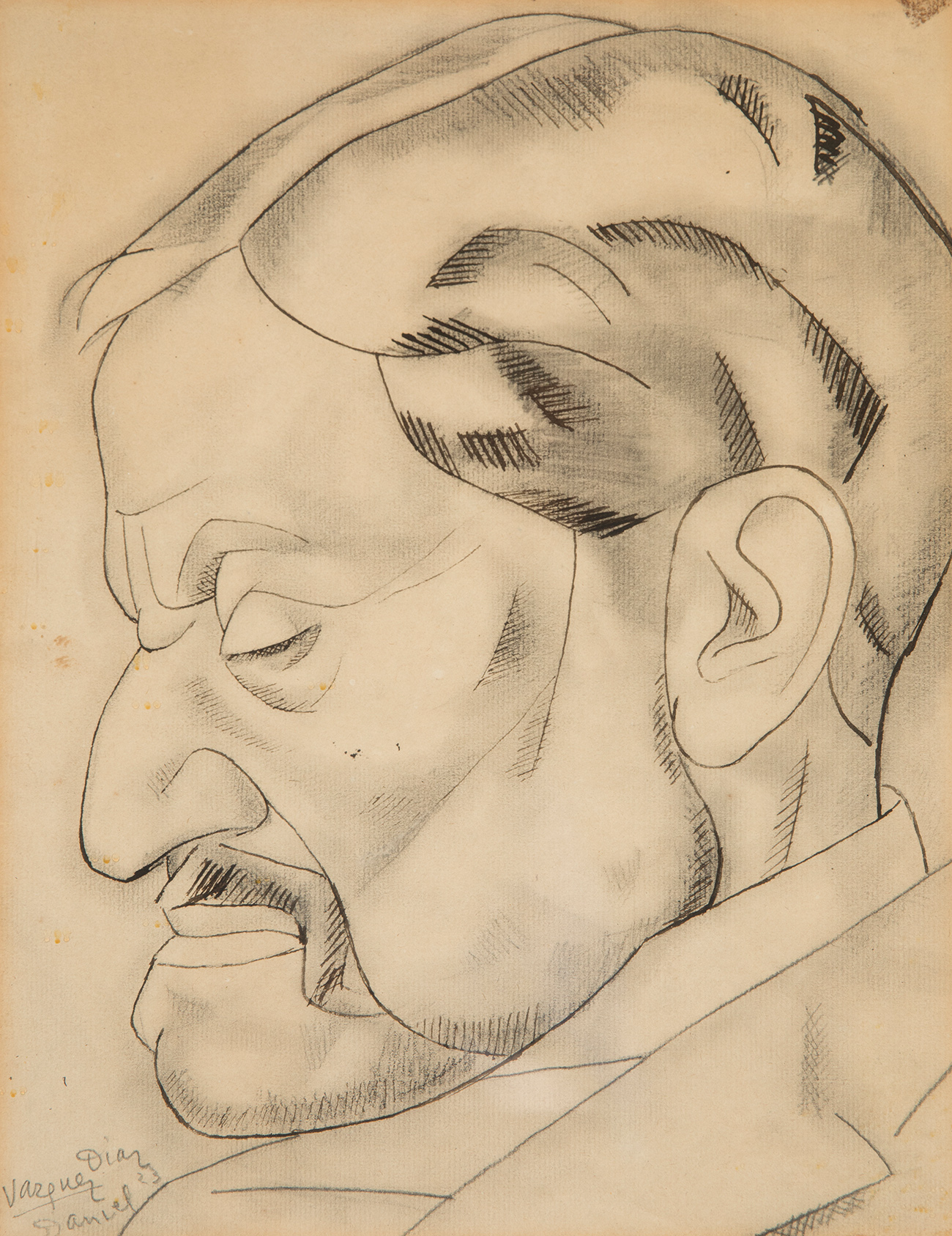 DANIEL VÁQUEZ DÍAZ (Nerva, Huelva, 1882 - Madrid, 1969)."Profile Portrait, 1923.Pencil on paper.