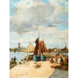 FEDOR POPPE (Neisse, Germany, 1850- Dalldorf, Germany, 1908)."Harbour Scene".Oil on panel.Signed