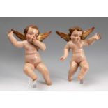 European school of the 18th century."Pair of angels".Carved wood.Retains its original polychromy.