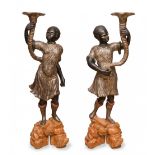Pair of torchbearers. Venice, second third of the 18th century.Carved and polychrome wood.