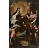Sevillian school; 17th century."Virgen del Carmen imposing the chasuble on Simon".Oil on canvas.