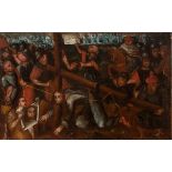 Popular school, Peru, 18th century."Road to Calvary".Oil on canvas.It presents perforation and