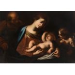 Neapolitan master; second half of the 17th century."Holy Family with Saint John.Oil on canvas. Re-