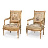 Pair of Louis XVI style armchairs, circa 1870.Original aubusson upholstery.With faults and