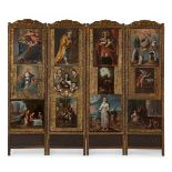JOSÉ PÁEZ (Mexico, 1720 - 1790) and SCHOOL."Screen with religious scenes".Twelve oil paintings on