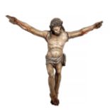 Crucified Christ; late 17th - early 18th century.Carved and polychromed wood.The original polychromy