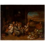 17th century Dutch school."Christ in the house of Zacchaeus".Oil on canvas. Re-coloured.