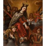 Novo-Hispanic school; 18th century."Virgen del Carmen and the souls in purgatory".Oil on canvas.It