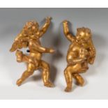 Italian school of the 18th century."Pair of angels".Carved and gilded wood.They have faults.