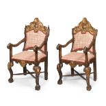 Pair of Carlos III armchairs; XVIII century.Carved and gilded pine wood.They show faults and