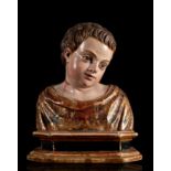 Spanish school, 17th century."Saint Justus".Polychrome and gilded carving.Measurements: 35 x 28 x 20