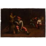 17th century Dutch school."Tavern Scene".Oil on canvas.There is slight damage to the margins due