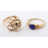 2 Damenringe Gelbgold 375, 1 Ring