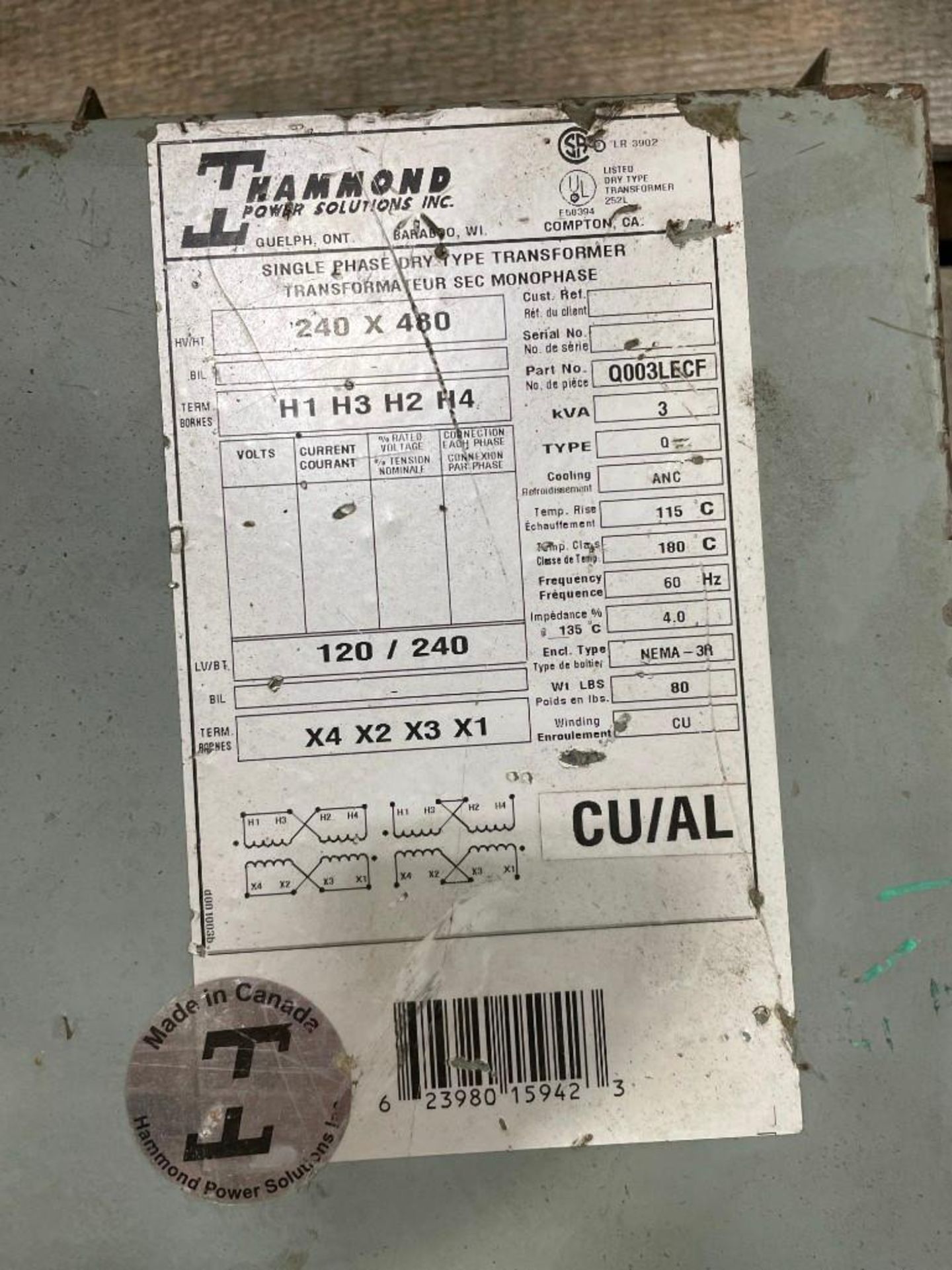 Hammond Power Solutions Transformer - Image 3 of 3