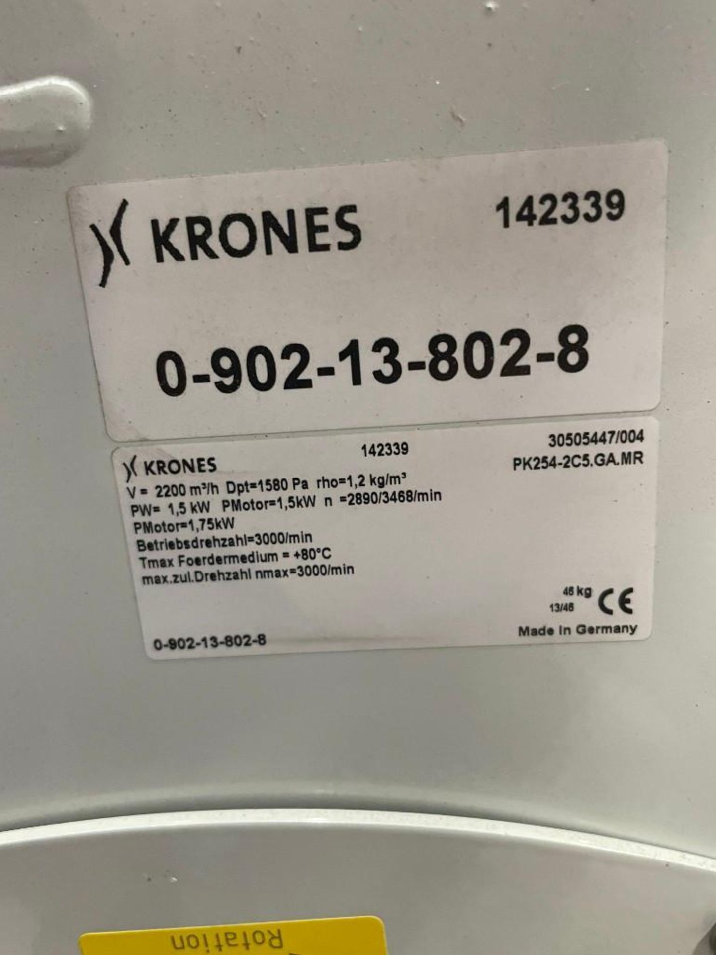 Krones Blower with Siemens 2 HP Motor - Image 3 of 3