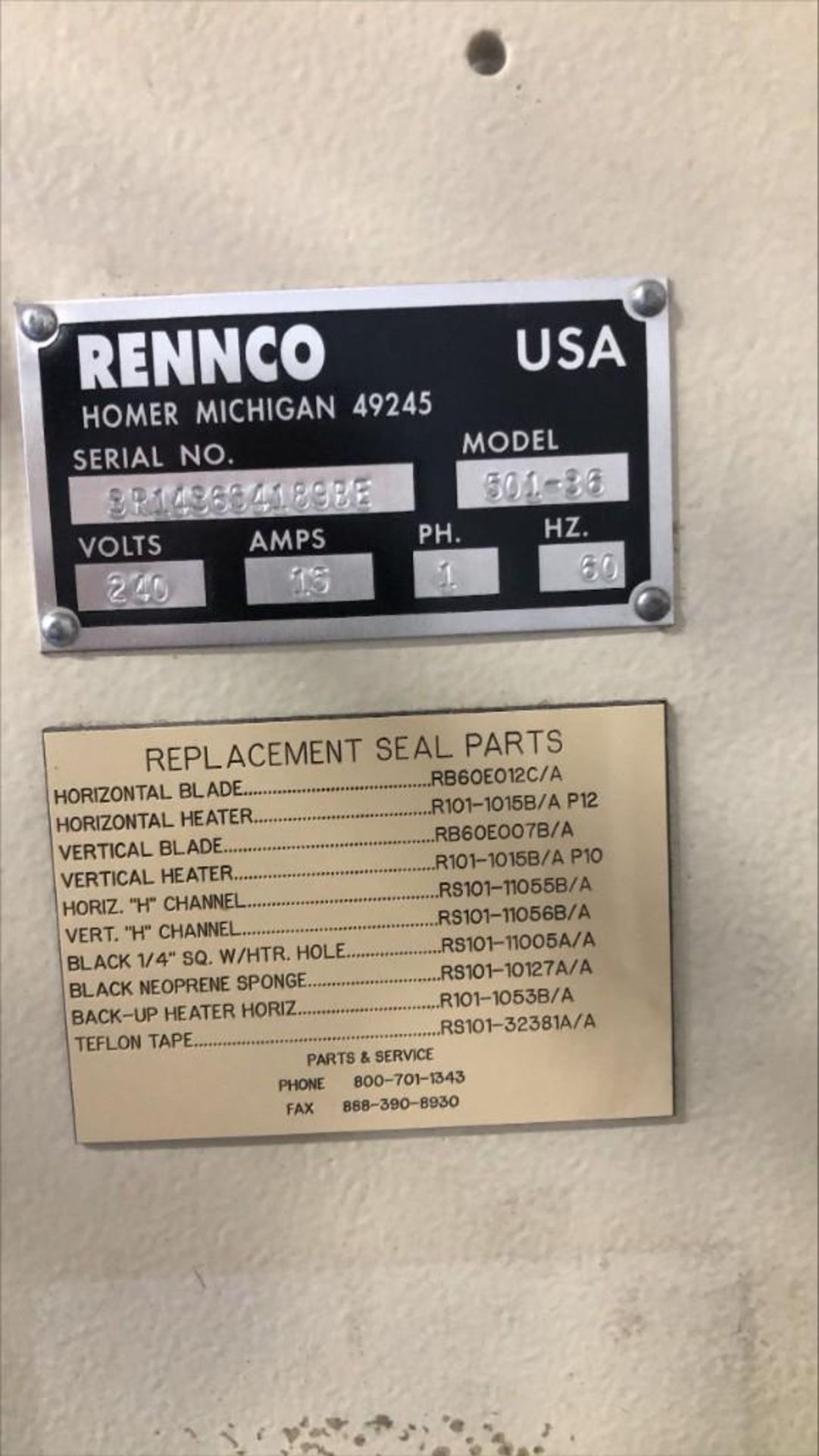 Rennco Model 501 Vertical L-Bar Sealer - Image 10 of 10