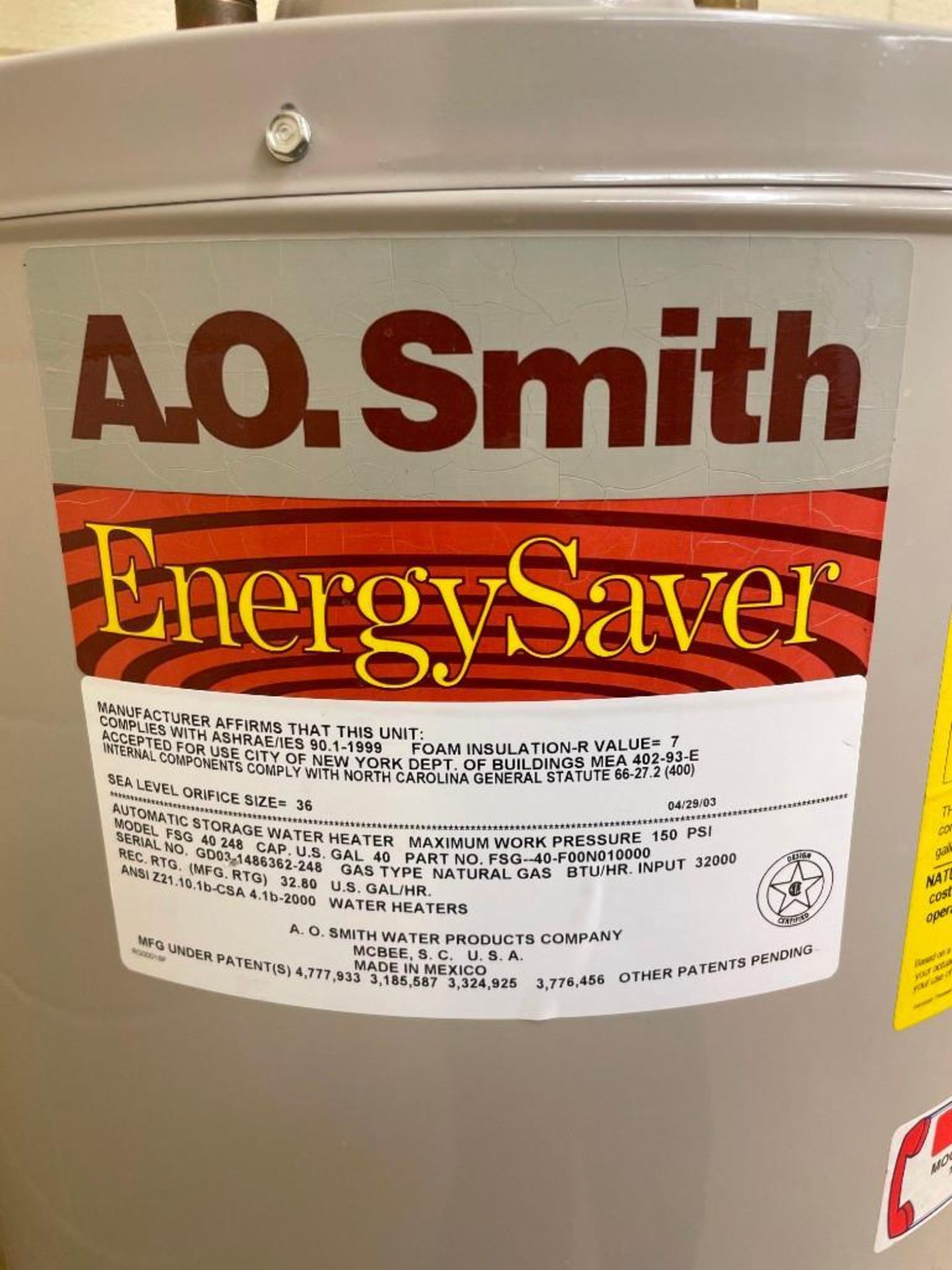 A.O. Smith Energy Saver Water Heater - Image 4 of 5