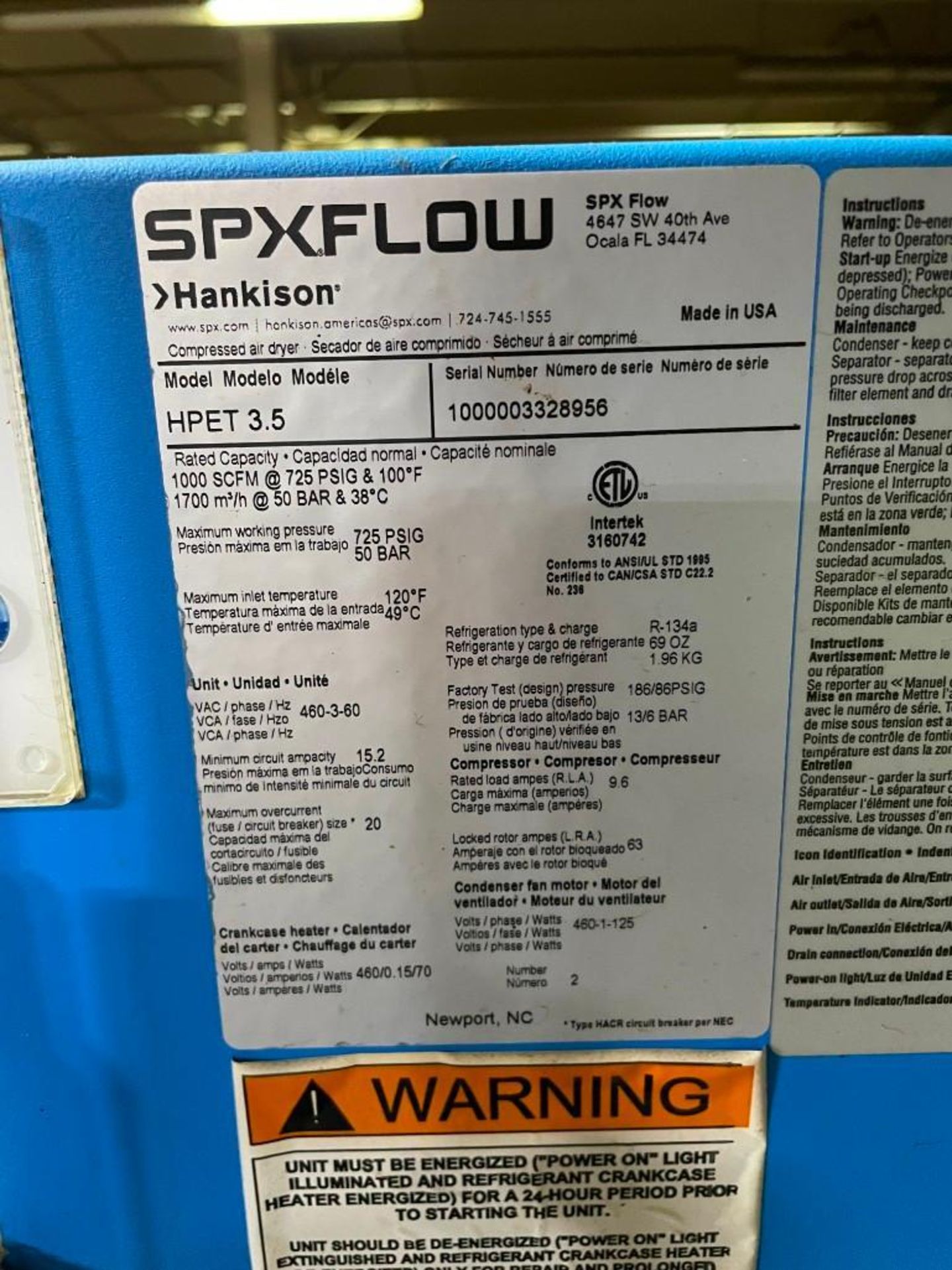 SPX Flow HPET-3.5 Compressed Air Dryer - Image 4 of 5