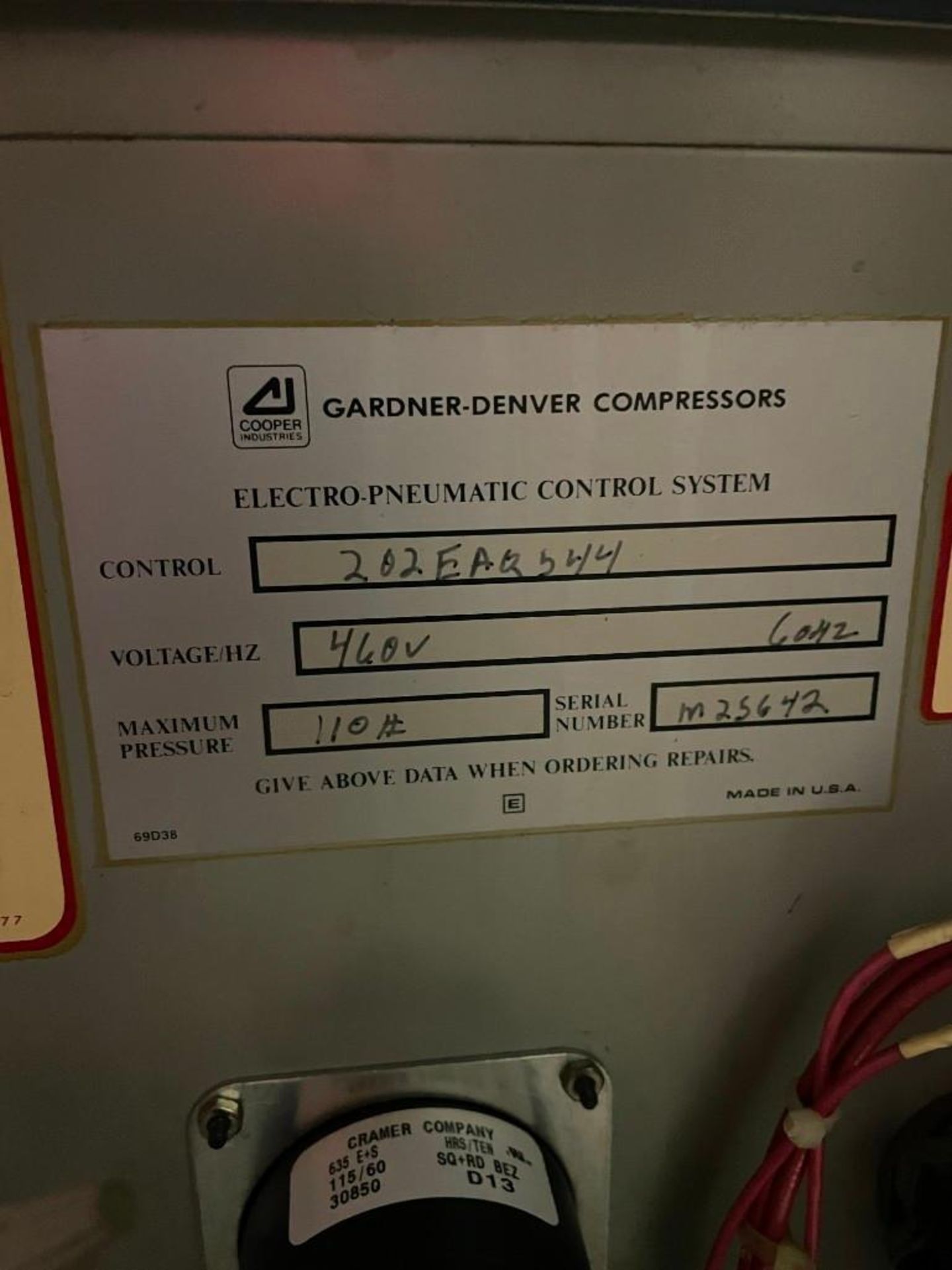 Cooper Industries Gardner Denver Air Compressor - Image 5 of 10