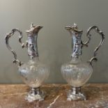 Pair of French Silver Mounted Cut Glass Claret Jugs