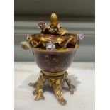 A Fine Ormolu and Scarlet Japanese Lacquer Potpourri Bowl and Cover