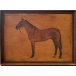 [?] A Bay Horse. F.M Hollams (1877-1963). Oil on panel.  Dimensions: Framed: 13.5 in (H) x 19 in (W)