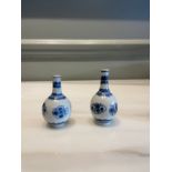 Two Tiny Antique Blue and White Vases of Gourd Form