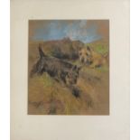 [Δ] Terriers. Circa 1900. By Arthur Wardle (1860 - 1949, British). Crayon on paper. Dimensions: 10