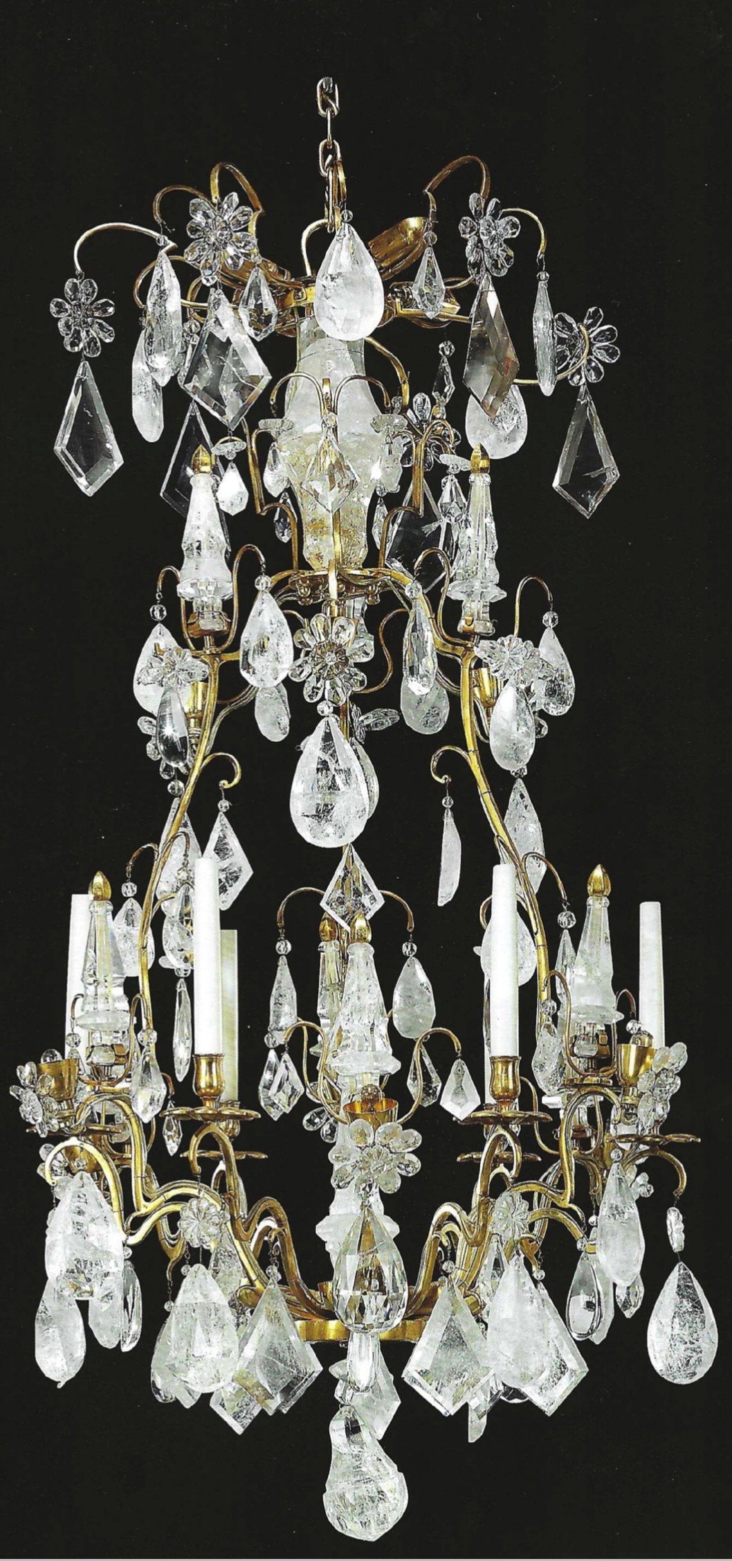 A Maison Jansen French Ormolu and Rock Crystal Six-Light Chandelier (mid-20th century)