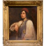 A Portrait of an Greek Lady in a Red Hat. European School, mid-19th Century. Oil on canvas. In a