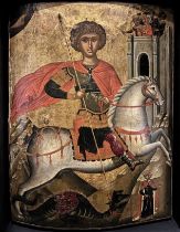 Early Cretan School, A Monumentally Large & Very Early Icon of St. George (c. 1460 - 1480)