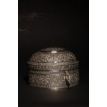 A Very Large Antique South Asian Domed, Round Silver Casket