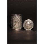 An Antique South Asian Cylindrical Silver Casket and Domed Lid