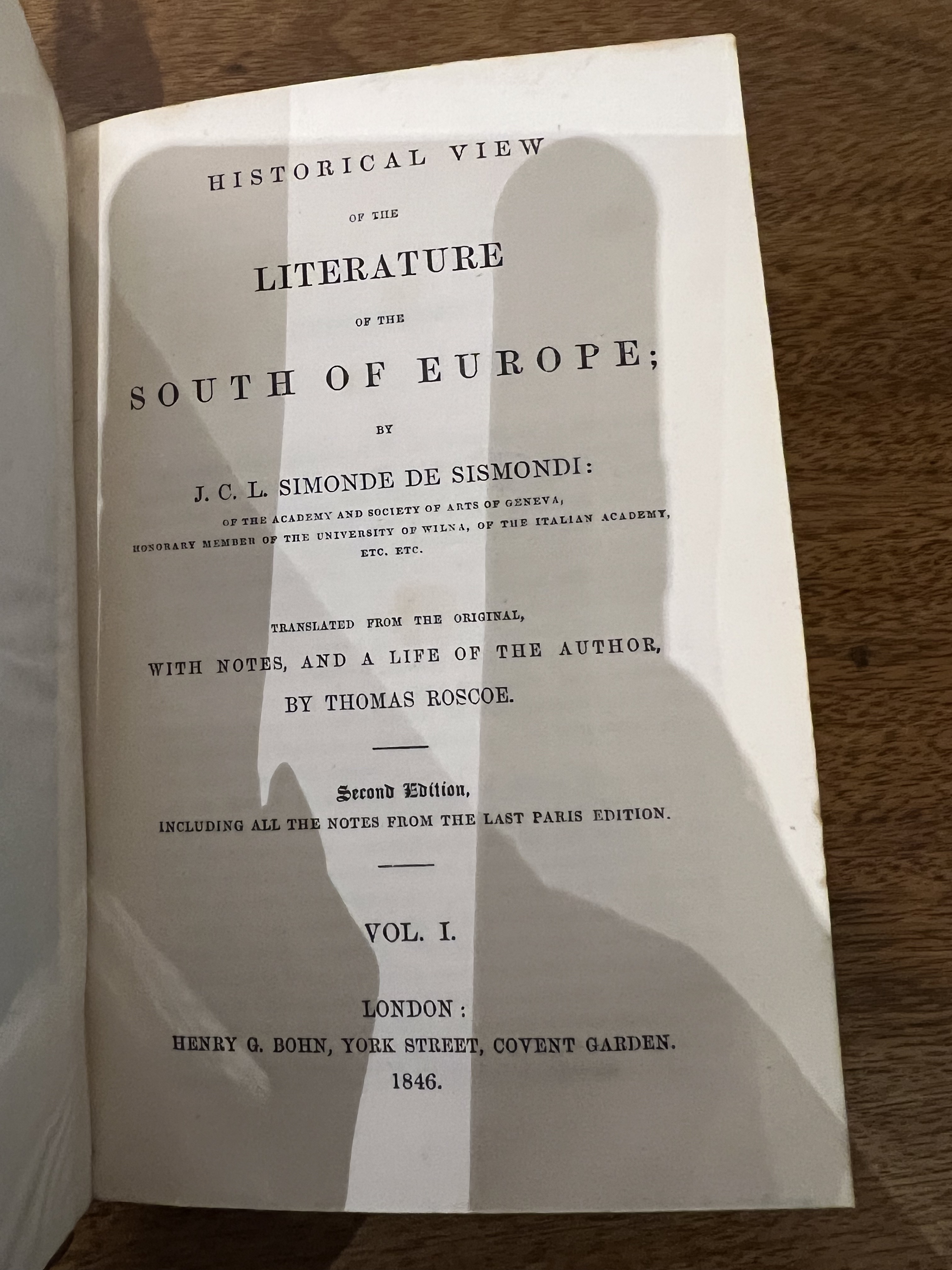 No reserve, 2 vls, Jean Charles de Sismondi, Sismondi's Literature of the South of Europe, 1846 - Image 3 of 3