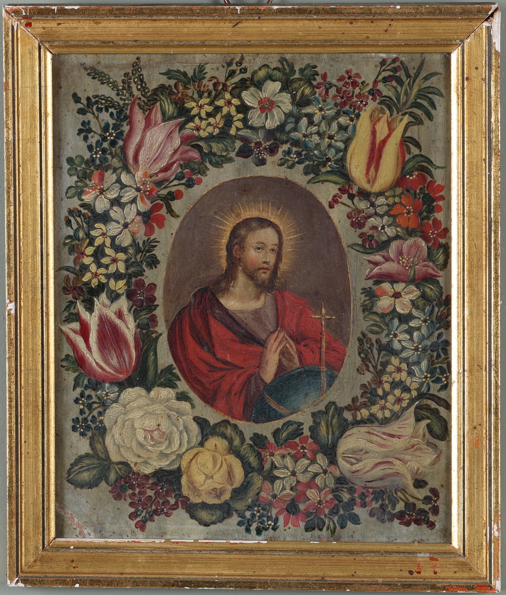 Circle of Jan Brueghel the Younger (1601-1678), 'Christ Surrounded by Flowers,' Oil On Copper